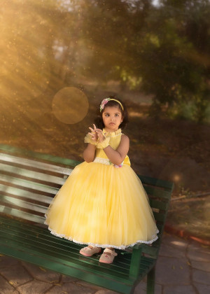 Yellow Tulle Pearls Beaded Fashion Flower Girl Dress